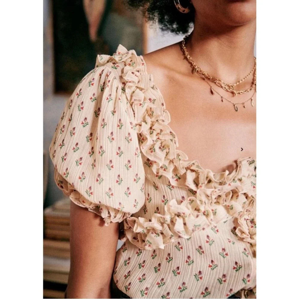 Sezane Floral Ruffle Blouse - Cream and Pink - Picture 15 of 16